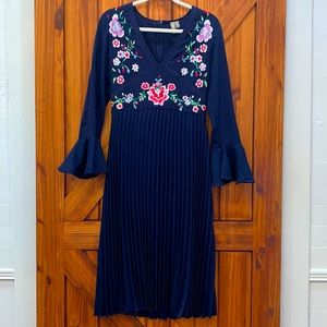 ASOS Midi Pleated Dress with Floral Embroidery